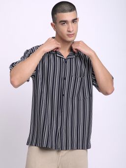 R&B - Navy Blue Stripes Relaxed Men Shirt