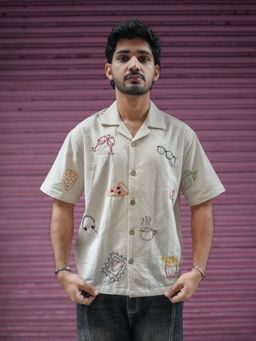 Oje' - Beige Lisbon Embroidered Shirt
