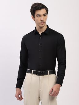 Global Republic - Black Cotton Blend Solid Spread Collar Shirt