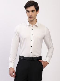 Global Republic - White Cotton Blend Solid Spread Collar Shirt