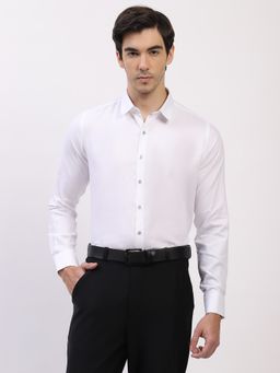 Global Republic - White Cotton Solid Spread Collar Shirt