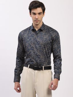 Global Republic - Teal Cotton Blend Abstract Print Shirt