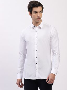 Global Republic - White Cotton Solid Spread Collar Shirt