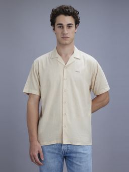 Pepe Jeans - Men Beige Striped Resort Notched Lapel Shirt