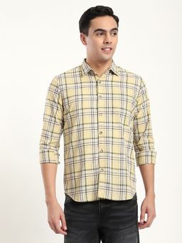 R&B - Beige Checks Regular Men Shirt