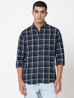 R&B - Navy Blue Checks Regular Men Shirt