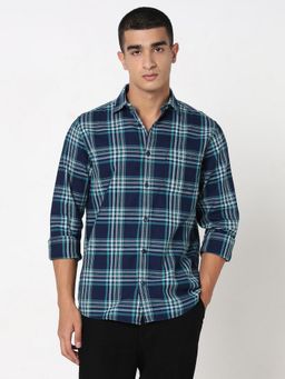 R&B - Navy Blue Checks Regular Men Shirt