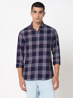 R&B - Navy Blue Checks Regular Men Shirt