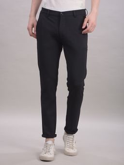 CRIMSOUNE CLUB - Men Black Viscose Blend Self Design Slim Trouser