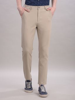 CRIMSOUNE CLUB - Men Beige Polyester Blend Solid Slim Trouser
