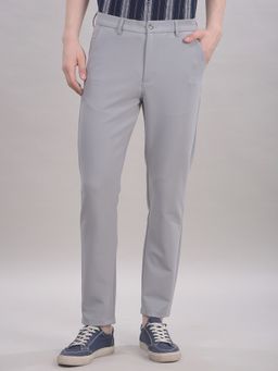 CRIMSOUNE CLUB - Men Grey Polyester Blend Solid Slim Trouser