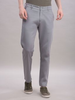 CRIMSOUNE CLUB - Men Grey Cotton Solid Straight Trouser