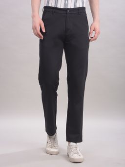 CRIMSOUNE CLUB - Men Black Cotton Solid Straight Trouser