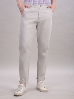 CRIMSOUNE CLUB - Men Beige Cotton Solid Slim Trouser