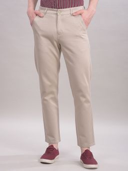CRIMSOUNE CLUB - Men Beige Cotton Solid Slim Trouser