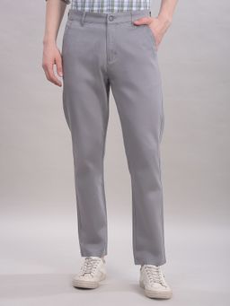 CRIMSOUNE CLUB - Men Grey Cotton Solid Slim Trouser
