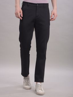 CRIMSOUNE CLUB - Men Black Cotton Solid Slim Trouser