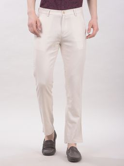 CRIMSOUNE CLUB - Men Beige Lyocell Blend Solid Straight Trouser