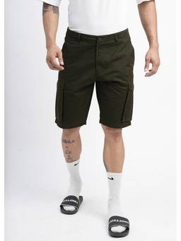 PRONK - Olive Men's Solid Twill Shorts