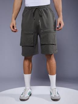 PRONK - Olive Men's Solid Cargo Shorts