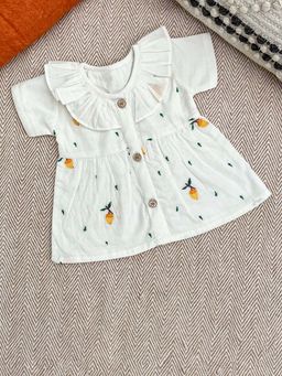 Bhaakur - Infants and Toddlers Mango Embroidered Organic Cotton Frock