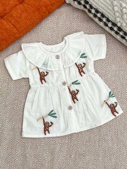 Bhaakur - Infants and Toddlers Monkey Embroidered Organic Cotton Frock