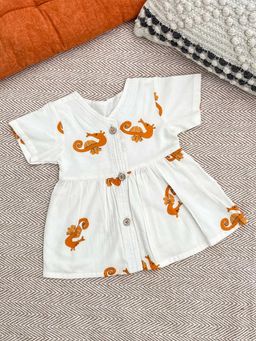 Bhaakur - Infants and Toddlers Seahorse Printed Organic Cotton Frock