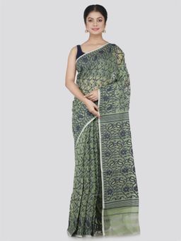 PinkLoom - Women's Soft Cotton Jamdani Saree Without Blouse Piece, Green