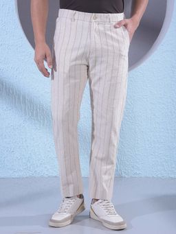 CRIMSOUNE CLUB - Men's Beige Vertical Stripes Trouser