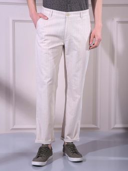 CRIMSOUNE CLUB - Men's Beige Vertical Stripes Trouser