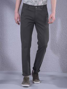 CRIMSOUNE CLUB - Men's Grey Straight Dobby Trouser