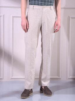 CRIMSOUNE CLUB - Men's Beige Linen Straight Texture Trouser