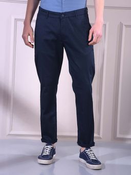 CRIMSOUNE CLUB - Men's Navy Blue Texture Trouser