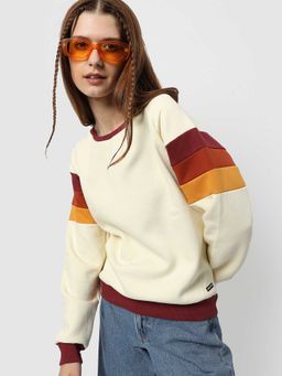 Campus Sutra - Womens White Colour-blocked Sweatshirt