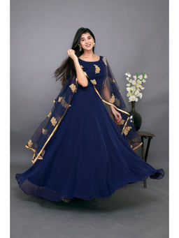 Label Shaurya Sanadhya - Blue Gown With Attached Dupatta (Set Of 2)