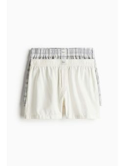 H&M - Men White 2-Pack Woven Cotton Flannel Boxer Shorts