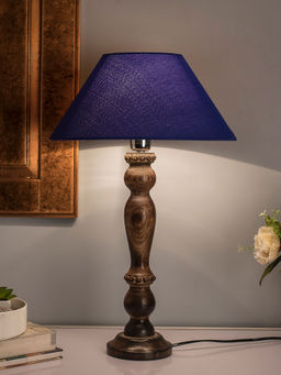 Homesake - Eureka Black Wood Table Lamp Blue Shade