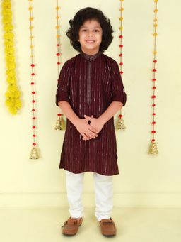 Mini Stitch - Maroon Foil Printed Kurta with Pyjama