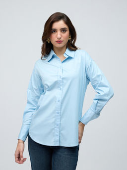 Twenty Dresses by Nykaa Fashion - Light Blue Solid Drop Sleeves High Low Hem Shirt