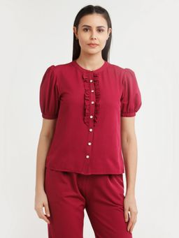 Zink London - Womens Maroon Solid Top
