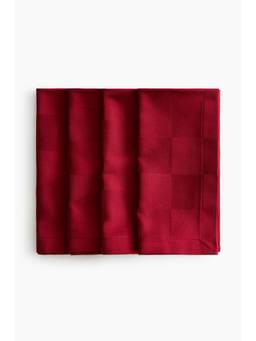 H&M - Red 4-Pack Checked Cotton Napkins