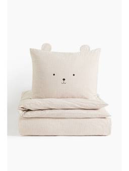 H&M - White Appliqud Flannel Duvet Cover Set
