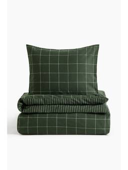 H&M - Green Flannel Single Duvet Cover Set