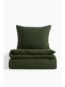 H&M - Green Muslin Single Duvet Cover Set