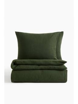H&M - Green Muslin Double/King Duvet Cover Set