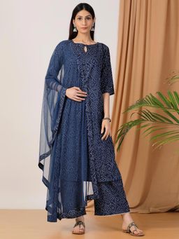 Empress Pitara - Indigo Bandhej Cotton Kurta And Palazzo With Dupatta (Set of 3)