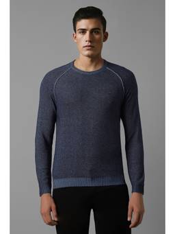 Louis Philippe - Men Navy Textured Crew Neck Full Sleeves Sweatshirt