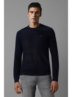 Louis Philippe - Men Navy Blue Crew Neck Full Sleeves Sweatshirt