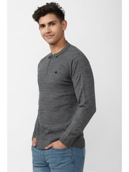 Peter England - Men Grey Solid Polo Neck Sweater