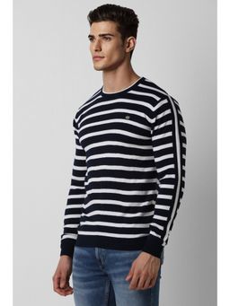 Peter England - Men Black Stripe Crew Neck Sweater